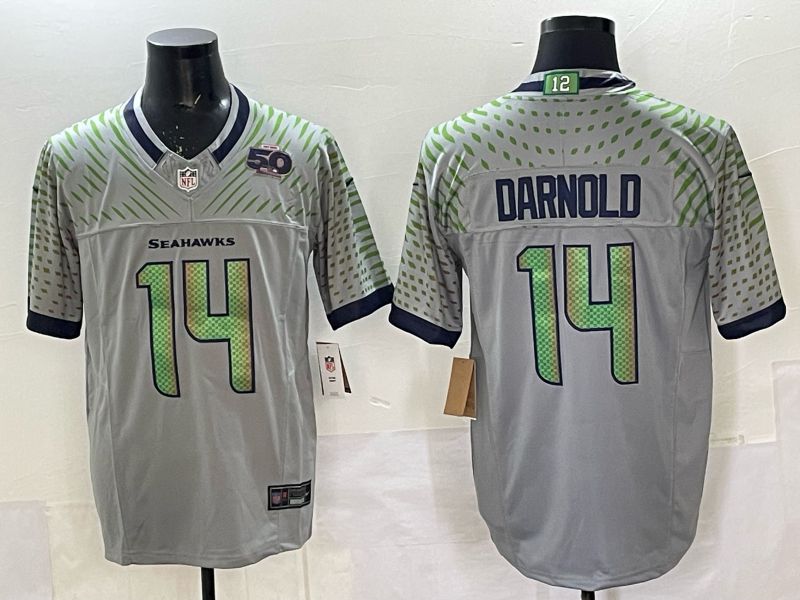 Men 2025 Seattle Seahawks #14 Darnold grey 5th generation Throwback Nike Limited NFL Jersey style 052->seattle seahawks->NFL Jersey